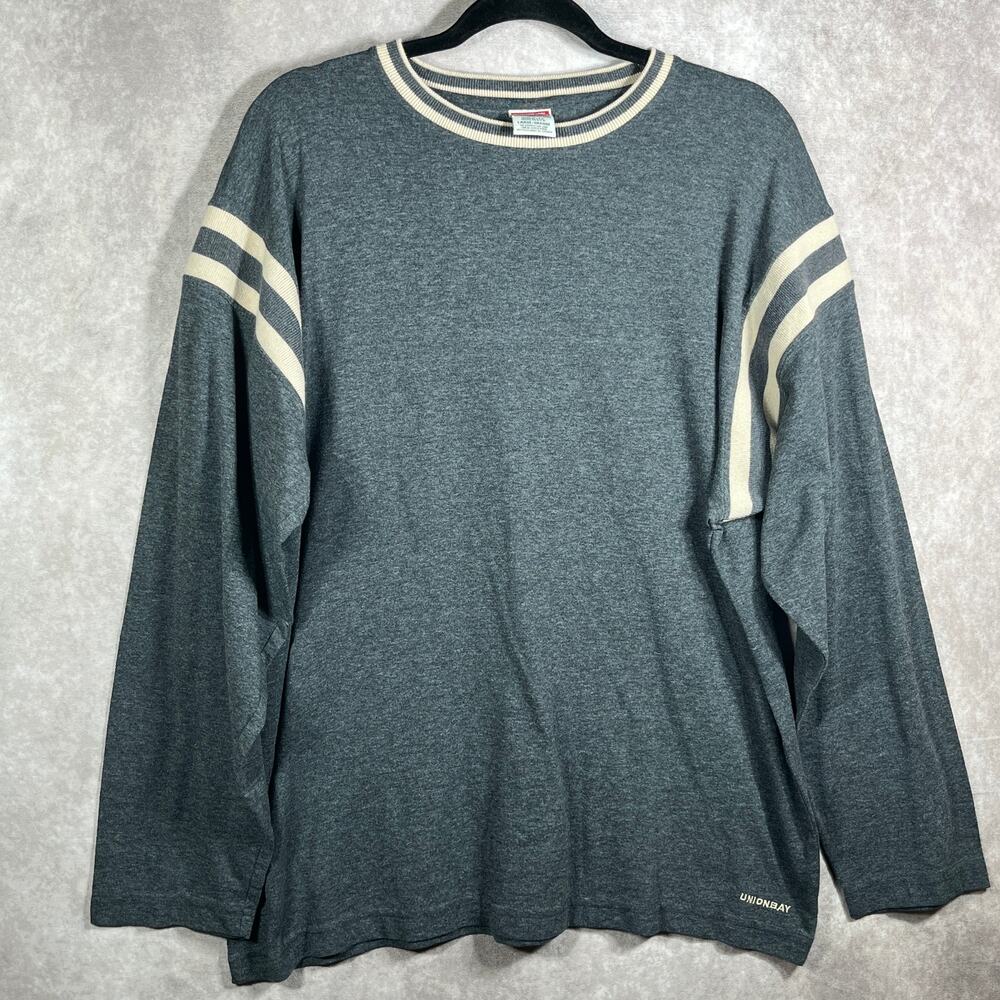 Vintage Unionbay Shirt Mens Large Gray Cream Knit 90s Skater‎ Y2K Casual Crew